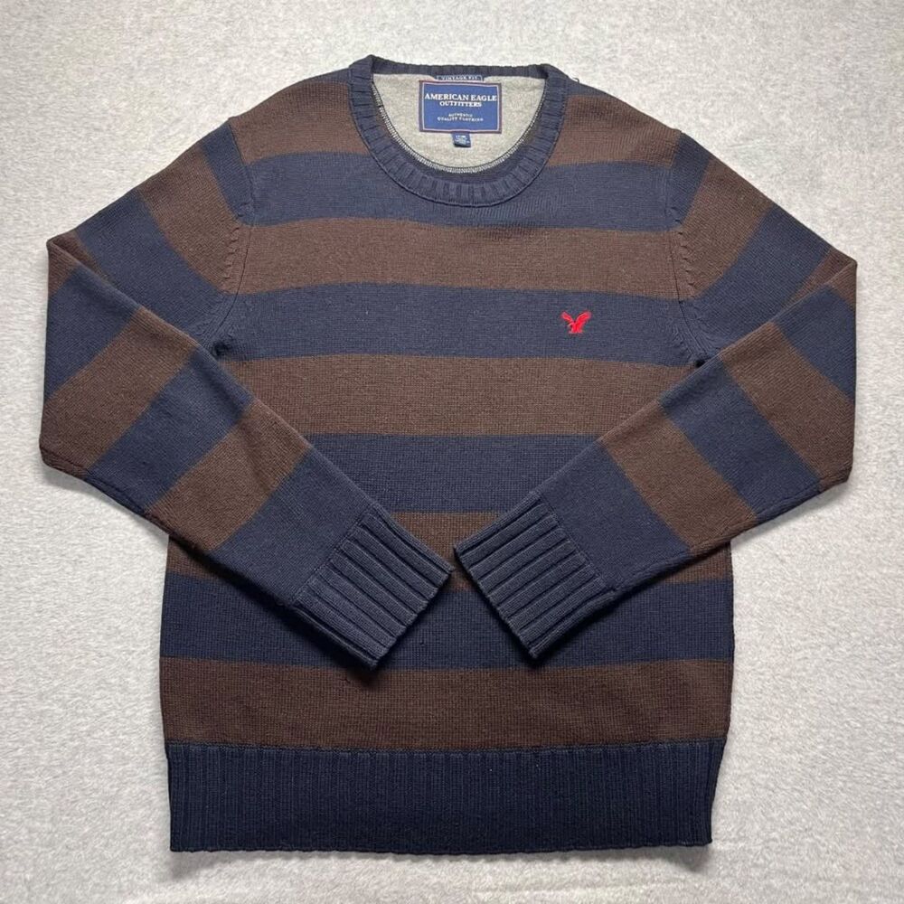 American Eagle Vintage Fit Men's Large Striped Wool Blend crewneck Sweater
